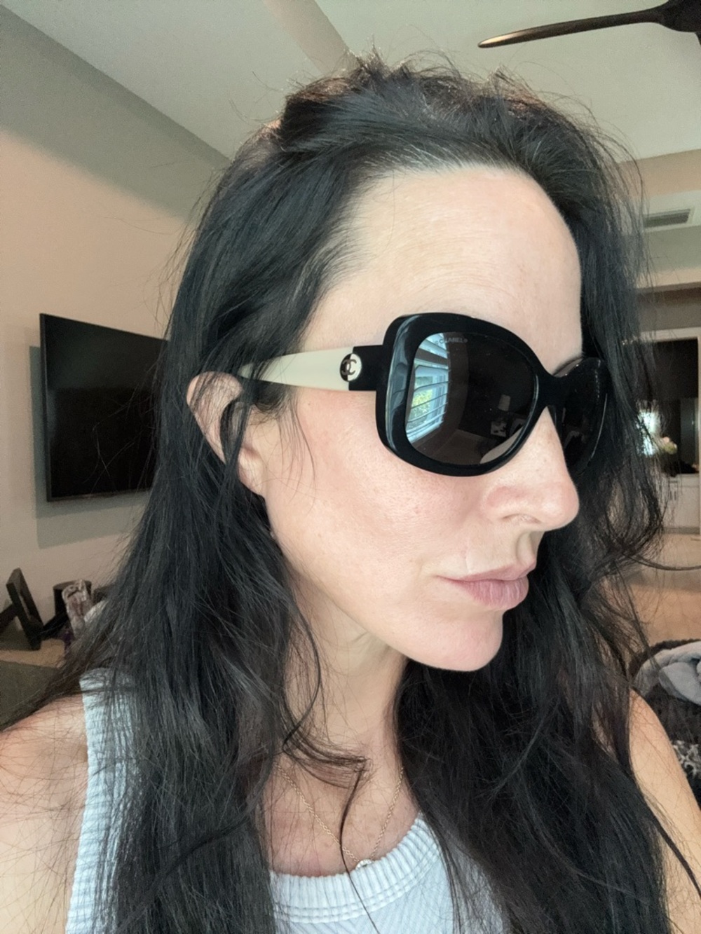 CHANEL Black Frames with Ivory Arms Oversized Women's Sunglasses